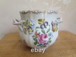 Antique DRESDEN Porcelain Hand Painted Flowers PLANT POT Planter Floral Handles