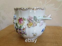 Antique DRESDEN Porcelain Hand Painted Flowers PLANT POT Planter Floral Handles