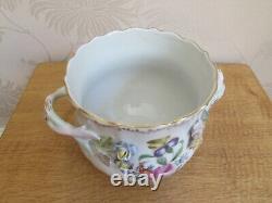 Antique DRESDEN Porcelain Hand Painted Flowers PLANT POT Planter Floral Handles