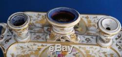 Antique Derby Porcelain Triple Inkwell and Quill Holder Hand Painted