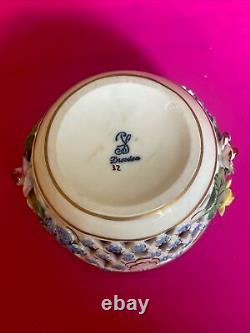 Antique Dresden Carl Thieme Applied Flowers Porcelain Reticulated Box With Lid