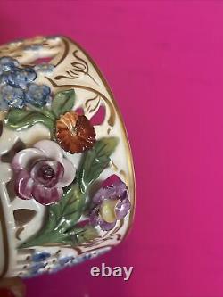 Antique Dresden Carl Thieme Applied Flowers Porcelain Reticulated Box With Lid