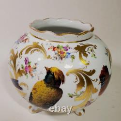 Antique Dresden Georg Heufel 1900 Cache Pot Vase Hand Painted Birds Gilt Floral