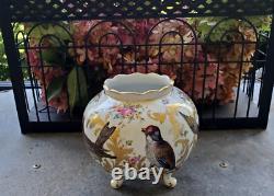 Antique Dresden Georg Heufel 1900 Cache Pot Vase Hand Painted Birds Gilt Floral