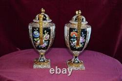 Antique Dresden Handpainted Twin Handled Pedestal Urn Vases A/F