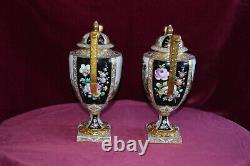 Antique Dresden Handpainted Twin Handled Pedestal Urn Vases A/F