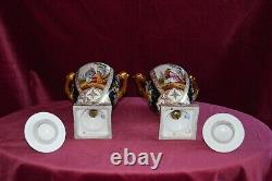 Antique Dresden Handpainted Twin Handled Pedestal Urn Vases A/F