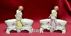 Antique Dresden Pair of Porcelain Cherub Salts with Hand Painted Decoration A/F