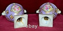 Antique Dresden Porcelain Hand Painted Urns Pair of