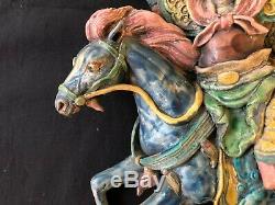 Antique Early 20th Century Chinese Roof Tile. Rare Warrior & horse Subject