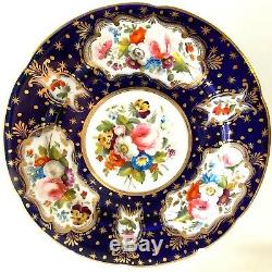 Antique English 19thc Coalport Porcelain Plate Cobalt Hand Painted Roses Nice