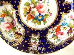 Antique English 19thc Coalport Porcelain Plate Cobalt Hand Painted Roses Nice