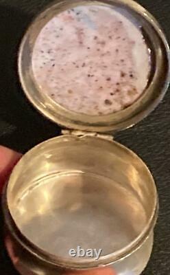 Antique English Sterling Silver Handpainted Porcelain Portrait Snuff Pill Box