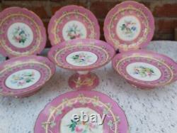 Antique English porcelain hand painted floral pink ground Dessert service