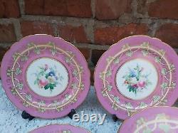 Antique English porcelain hand painted floral pink ground Dessert service