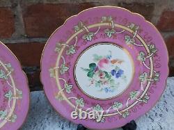 Antique English porcelain hand painted floral pink ground Dessert service