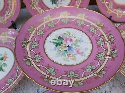 Antique English porcelain hand painted floral pink ground Dessert service