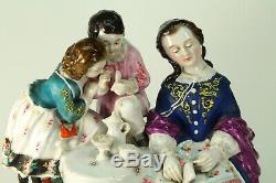 Antique FINE Porcelain Hand Painted Large Figural Group Tea Time Statue Figure