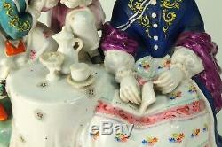Antique FINE Porcelain Hand Painted Large Figural Group Tea Time Statue Figure