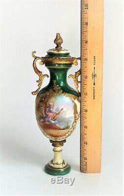 Antique FRENCH Sevres Style PORCELAIN URN VASE Hand PAINTED SCENE Bronze Ormolu