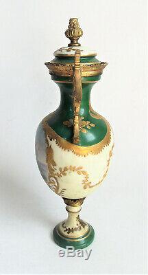 Antique FRENCH Sevres Style PORCELAIN URN VASE Hand PAINTED SCENE Bronze Ormolu