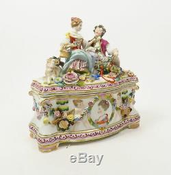 Antique Figural Hand Painted Porcelain Dresden Casket Box Vienna 1880 1900