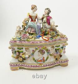 Antique Figural Hand Painted Porcelain Dresden Casket Box Vienna 1880 1900