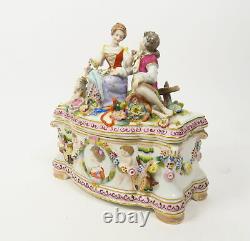 Antique Figural Hand Painted Porcelain Dresden Casket Box Vienna 1880 1900