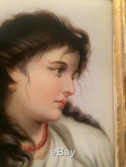 Antique Fine Hand Painted KPM style Porcelain Plaque Gypsy girl