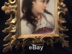Antique Fine Hand Painted KPM style Porcelain Plaque Gypsy girl