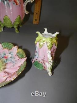 Antique Fine Porcelain China Japan Chocolate Tea Pot & Cup Hand Painted Floral