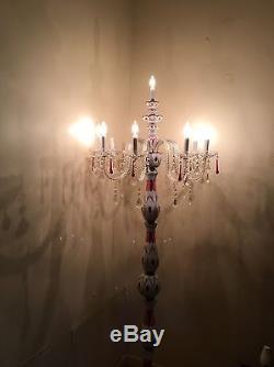 Antique Floor Lamp Bohemian Overlay Candelabra Hand Painted Porcelain Crystal 6