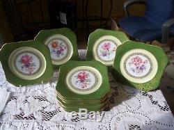 Antique Floral Botanical SET 12 Plates German Porcelain Hand Paint OUTSTANDING