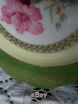 Antique Floral Botanical SET 12 Plates German Porcelain Hand Paint OUTSTANDING