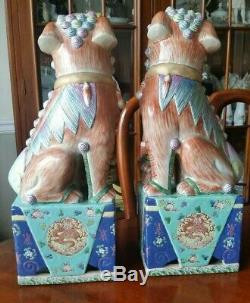 Antique Foo Dogs Imperial Lions Porcelain Statues Famille Verte 17 tall