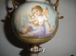 Antique France Sevres PG hand painted cherub angel putti porcelain cabinet urn