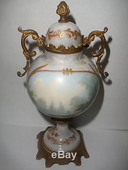 Antique France Sevres PG hand painted cherub angel putti porcelain cabinet urn