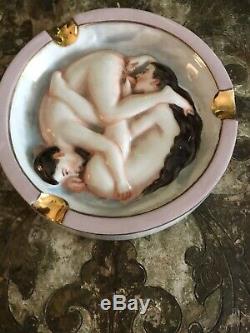 Antique French 1920s Art Deci Hand Painted Erotic Porcelain Ashtray