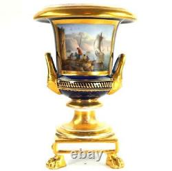 Antique French Empire Paris Porcelain Vase Hand Painted Harbour Scene