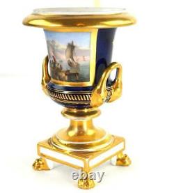 Antique French Empire Paris Porcelain Vase Hand Painted Harbour Scene