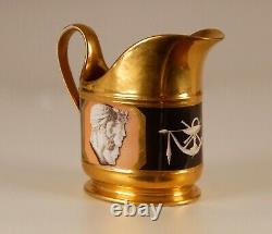 Antique French Empire porcelain gilded 19th c Sevres style creamer handpainted