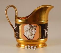Antique French Empire porcelain gilded 19th c Sevres style creamer handpainted