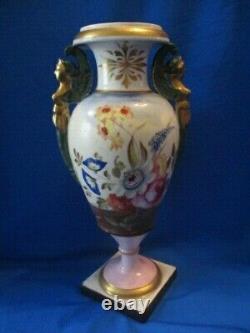 Antique French Hand Painted Flowers Porcelain Nymph Twin Handled Pedestal Vase