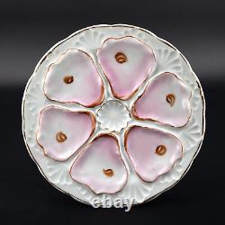Antique French Hand Painted Numbered Porcelain Oyster Plates Pink Gold Limoges