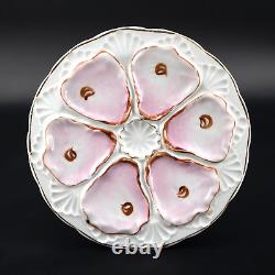 Antique French Hand Painted Numbered Porcelain Oyster Plates Pink Gold Limoges