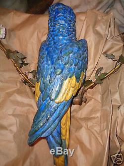 Antique French Hand Painted Parrot Porcelain Flowers Hanging Chandelier Light