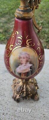 Antique French Hand Painted Porcelain & Guilted Bronze Ewers 16 Inches