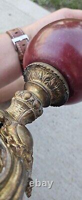 Antique French Hand Painted Porcelain & Guilted Bronze Ewers 16 Inches