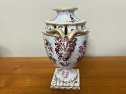 Antique French Hand Painted Porcelain Small Urn Vase, Signed, 7 Tall