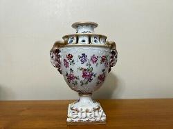 Antique French Hand Painted Porcelain Small Urn Vase, Signed, 7 Tall